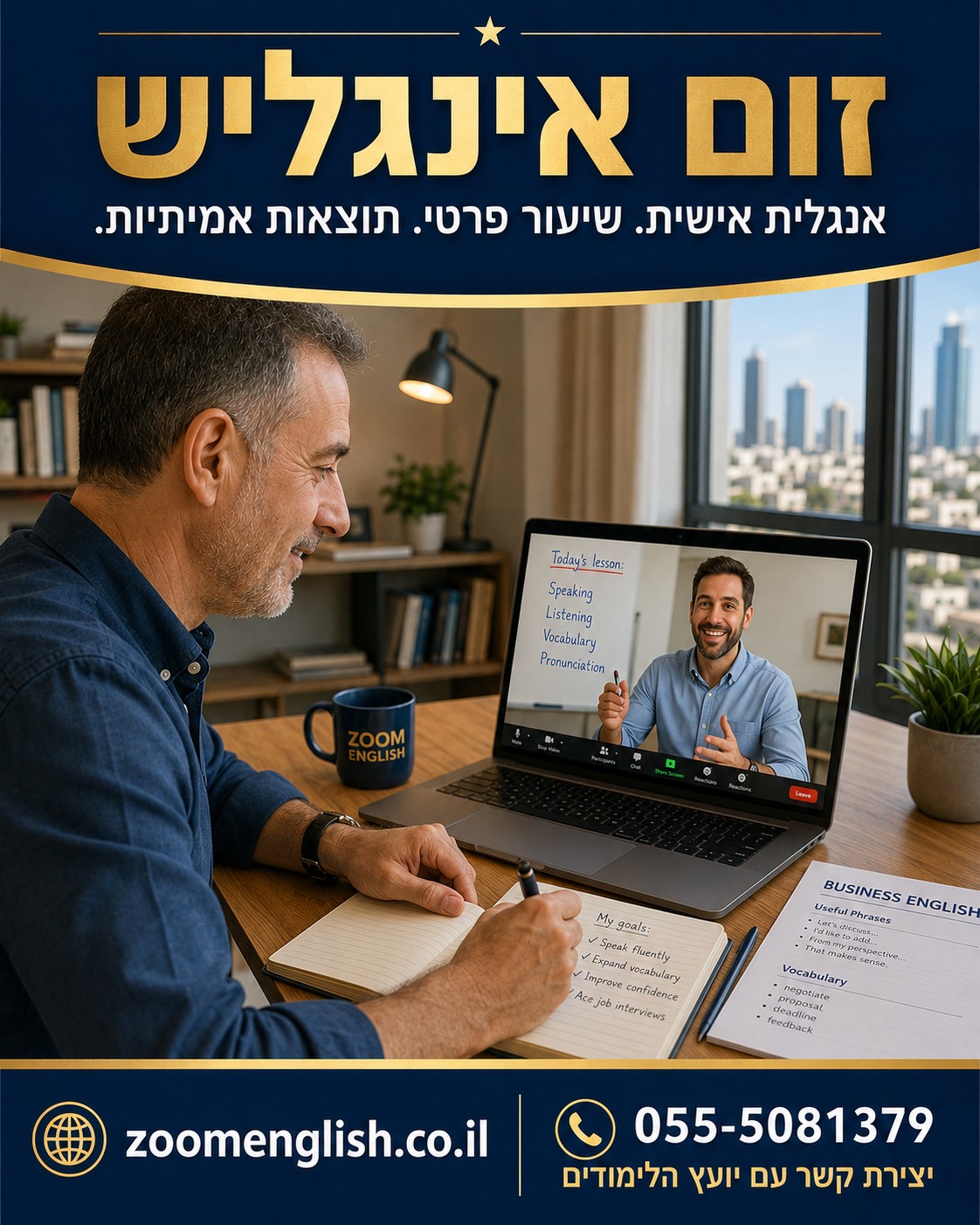 איך ללמוד אנגלית מהבית עם מורה פרטי אונליין ולהתקדם באמת